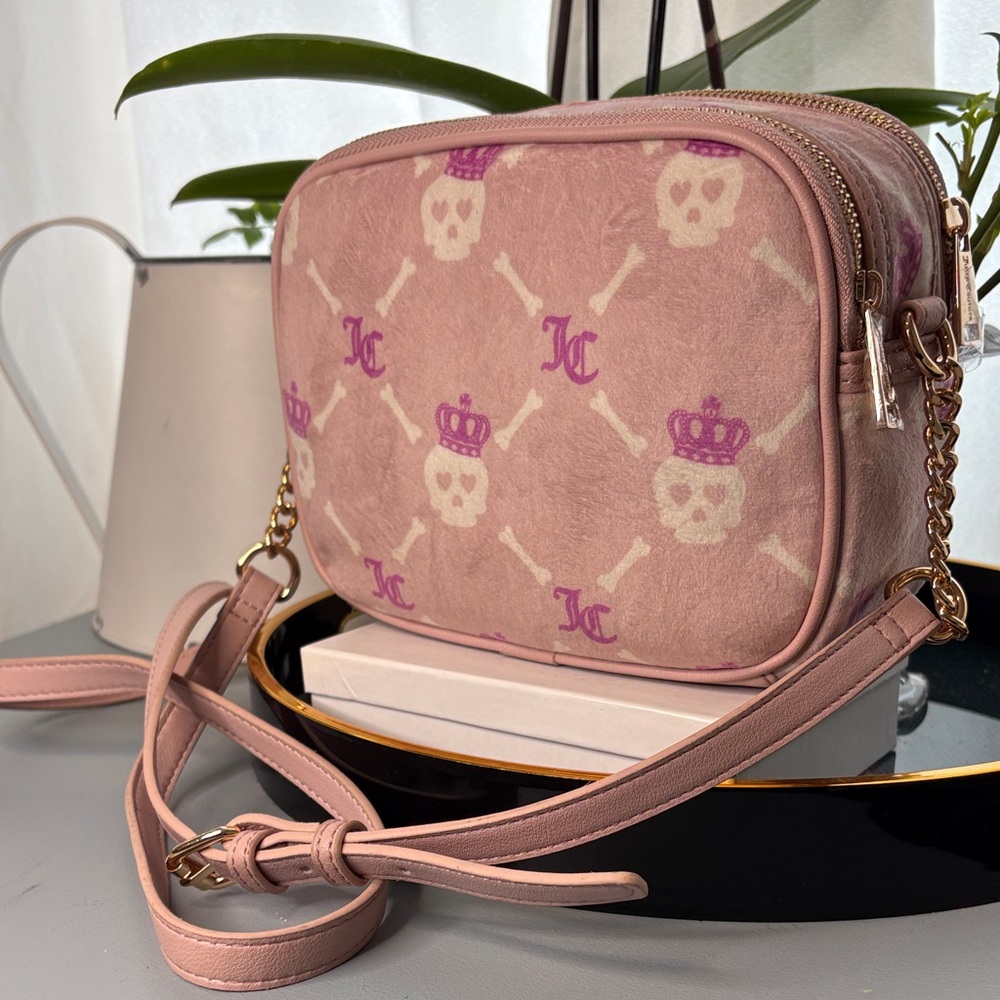 Juicy Couture Haunted Couture Pink Velour Camera Crossbody Bag